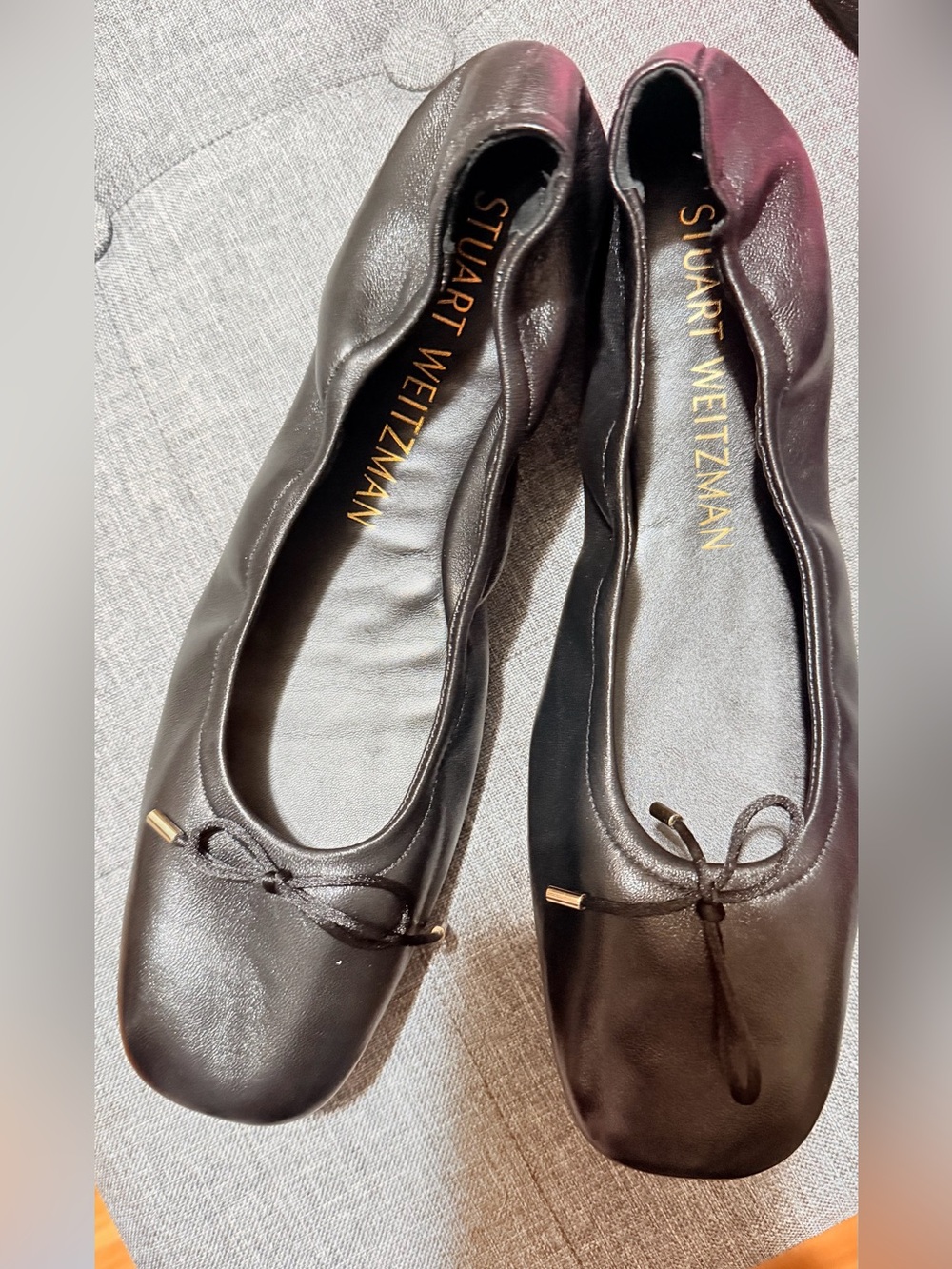 Stuart Weitzman Black Leather Bow Ballet Flats
